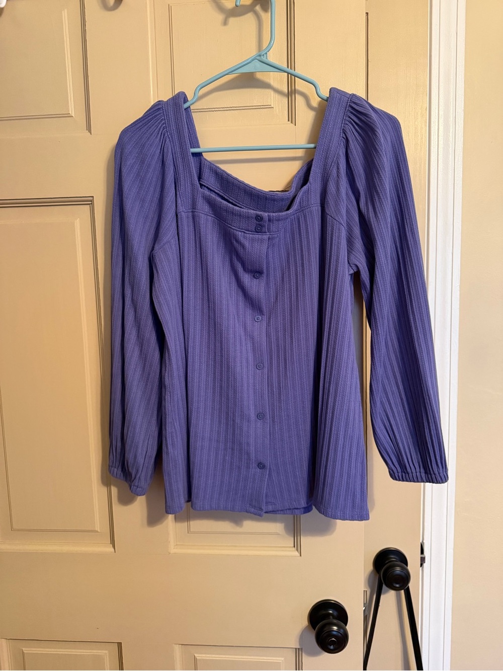 LOFT Lilac Square Neck Button-Front Long Sleeve Top
